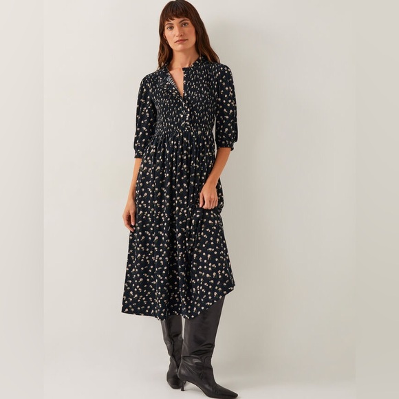 Monsoon Black Orielle Print Jersey Midi Dress - Picture 2 of 10